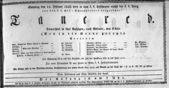 Theaterzettel (Oper und Burgtheater in Wien) 18260212 Seite: 1