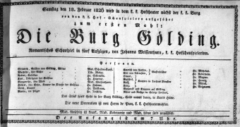 Theaterzettel (Oper und Burgtheater in Wien) 18260218 Seite: 1