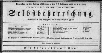 Theaterzettel (Oper und Burgtheater in Wien) 18260223 Seite: 1