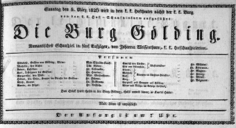 Theaterzettel (Oper und Burgtheater in Wien) 18260305 Seite: 1