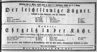 Theaterzettel (Oper und Burgtheater in Wien) 18260306 Seite: 1