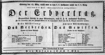 Theaterzettel (Oper und Burgtheater in Wien) 18260312 Seite: 1