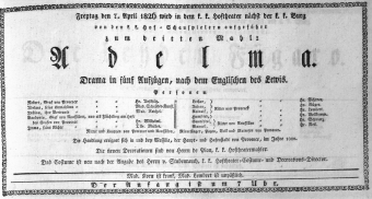 Theaterzettel (Oper und Burgtheater in Wien) 18260407 Seite: 1