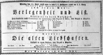 Theaterzettel (Oper und Burgtheater in Wien) 18260411 Seite: 1