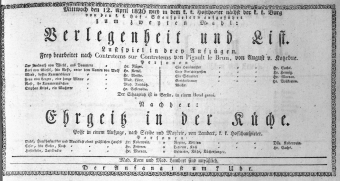 Theaterzettel (Oper und Burgtheater in Wien) 18260412 Seite: 1