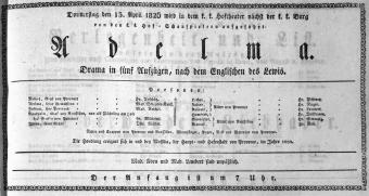 Theaterzettel (Oper und Burgtheater in Wien) 18260413 Seite: 1