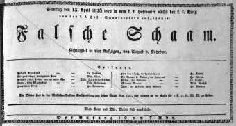 Theaterzettel (Oper und Burgtheater in Wien) 18260415 Seite: 1