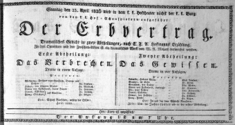 Theaterzettel (Oper und Burgtheater in Wien) 18260423 Seite: 1