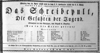 Theaterzettel (Oper und Burgtheater in Wien) 18260424 Seite: 1