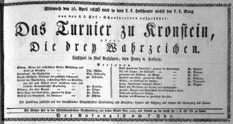 Theaterzettel (Oper und Burgtheater in Wien) 18260426 Seite: 1