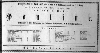 Theaterzettel (Oper und Burgtheater in Wien) 18260427 Seite: 1