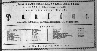 Theaterzettel (Oper und Burgtheater in Wien) 18260428 Seite: 1