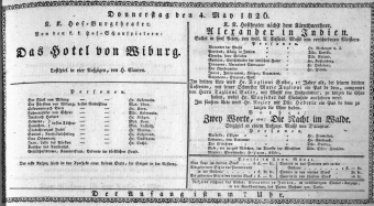 Theaterzettel (Oper und Burgtheater in Wien) 18260504 Seite: 1