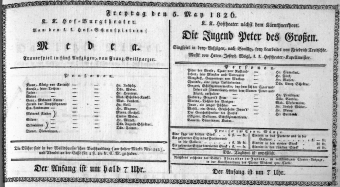 Theaterzettel (Oper und Burgtheater in Wien) 18260505 Seite: 1