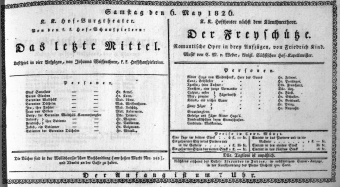 Theaterzettel (Oper und Burgtheater in Wien) 18260506 Seite: 1