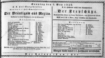 Theaterzettel (Oper und Burgtheater in Wien) 18260507 Seite: 1