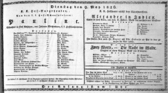 Theaterzettel (Oper und Burgtheater in Wien) 18260509 Seite: 1