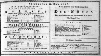 Theaterzettel (Oper und Burgtheater in Wien) 18260512 Seite: 1