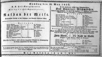Theaterzettel (Oper und Burgtheater in Wien) 18260513 Seite: 1