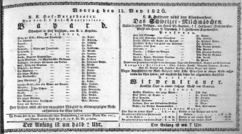 Theaterzettel (Oper und Burgtheater in Wien) 18260515 Seite: 1