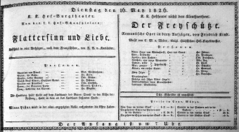 Theaterzettel (Oper und Burgtheater in Wien) 18260516 Seite: 1
