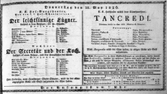 Theaterzettel (Oper und Burgtheater in Wien) 18260518 Seite: 1