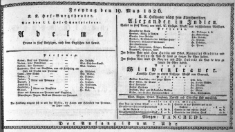 Theaterzettel (Oper und Burgtheater in Wien) 18260519 Seite: 1