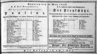 Theaterzettel (Oper und Burgtheater in Wien) 18260521 Seite: 1