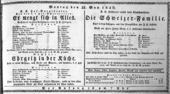 Theaterzettel (Oper und Burgtheater in Wien) 18260522 Seite: 1
