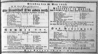 Theaterzettel (Oper und Burgtheater in Wien) 18260523 Seite: 1