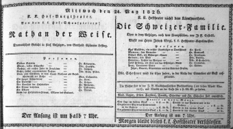 Theaterzettel (Oper und Burgtheater in Wien) 18260524 Seite: 1