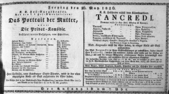 Theaterzettel (Oper und Burgtheater in Wien) 18260526 Seite: 1