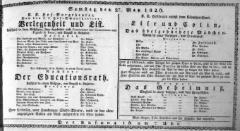 Theaterzettel (Oper und Burgtheater in Wien) 18260527 Seite: 1