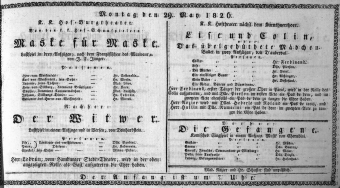 Theaterzettel (Oper und Burgtheater in Wien) 18260529 Seite: 1