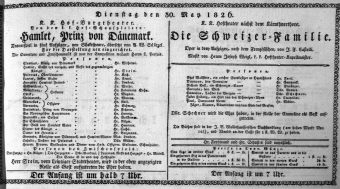 Theaterzettel (Oper und Burgtheater in Wien) 18260530 Seite: 1