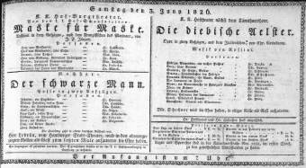 Theaterzettel (Oper und Burgtheater in Wien) 18260603 Seite: 1
