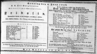 Theaterzettel (Oper und Burgtheater in Wien) 18260604 Seite: 1