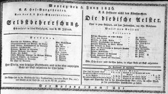 Theaterzettel (Oper und Burgtheater in Wien) 18260605 Seite: 1