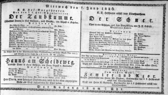 Theaterzettel (Oper und Burgtheater in Wien) 18260607 Seite: 1