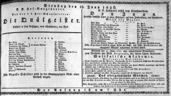 Theaterzettel (Oper und Burgtheater in Wien) 18260613 Seite: 1