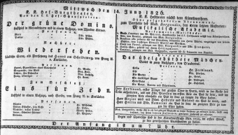 Theaterzettel (Oper und Burgtheater in Wien) 18260614 Seite: 1