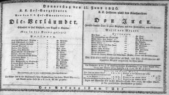 Theaterzettel (Oper und Burgtheater in Wien) 18260615 Seite: 1