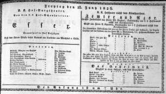 Theaterzettel (Oper und Burgtheater in Wien) 18260616 Seite: 1