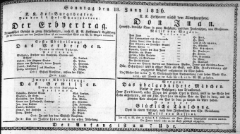 Theaterzettel (Oper und Burgtheater in Wien) 18260618 Seite: 1