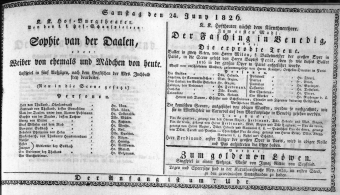 Theaterzettel (Oper und Burgtheater in Wien) 18260624 Seite: 1