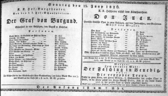 Theaterzettel (Oper und Burgtheater in Wien) 18260625 Seite: 1