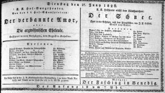 Theaterzettel (Oper und Burgtheater in Wien) 18260627 Seite: 1