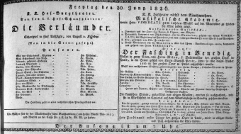Theaterzettel (Oper und Burgtheater in Wien) 18260630 Seite: 1