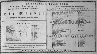 Theaterzettel (Oper und Burgtheater in Wien) 18260801 Seite: 1