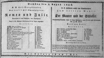Theaterzettel (Oper und Burgtheater in Wien) 18260805 Seite: 1